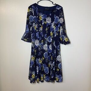 Chris McLaughlin Navy Floral 3/4 Sleeve Lace Dress